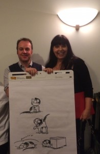 Sandy Robins With Cartoonist Simon Tofield of Simon’s Cat fame in New York